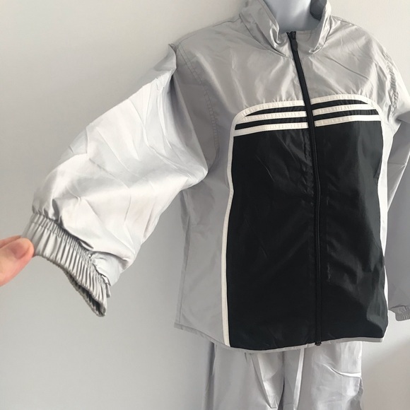 Adidas Vintage 90’s Y2K Space Grey and Black Women’s Parachute Track Sweat Suit - Picture 2 of 16